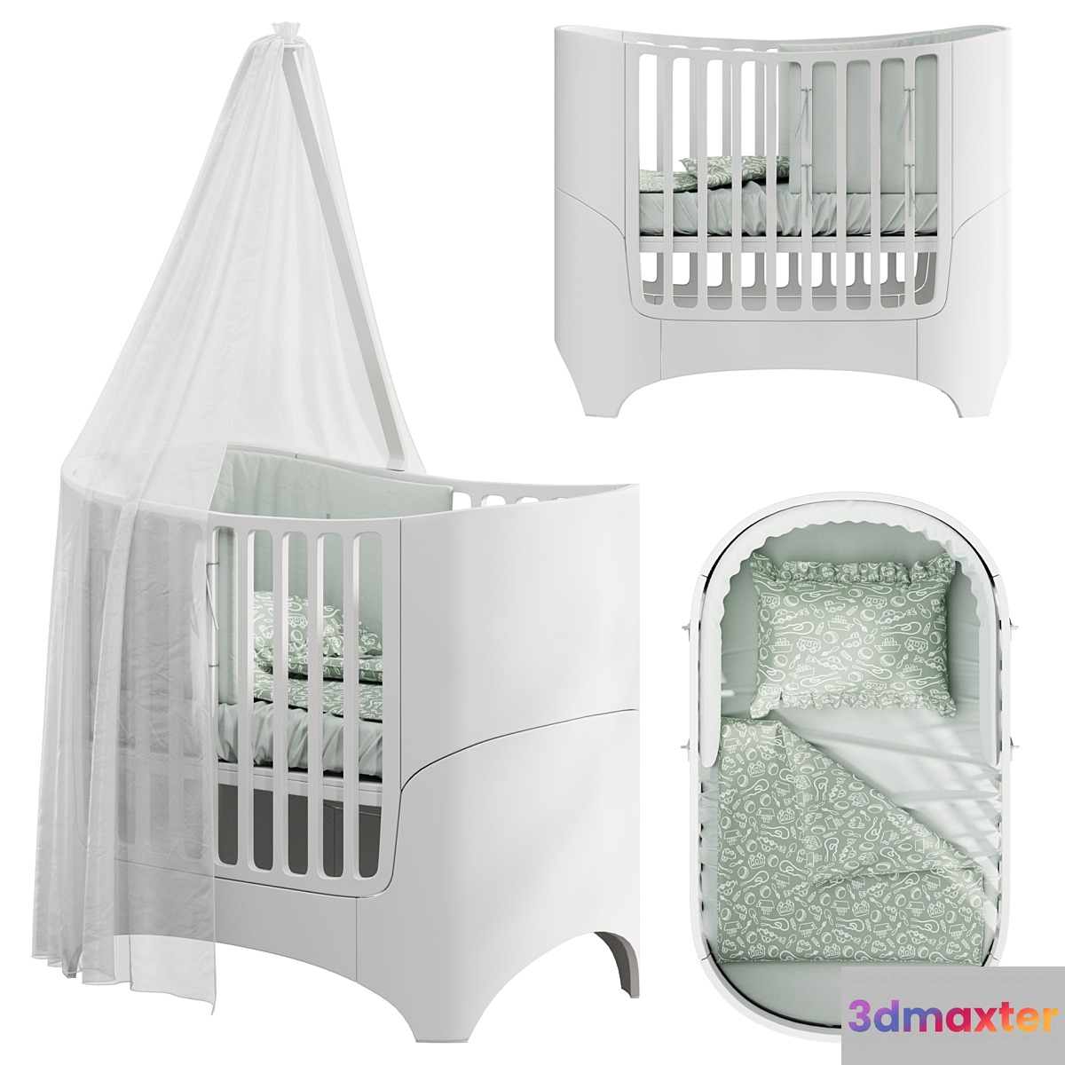 Leander Classic Baby Cot White 3D Max