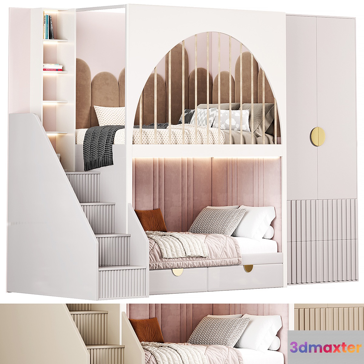 Girls room Childrens locker Bed 3D Max