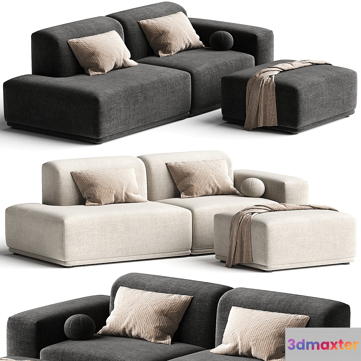 Todd Side Chaise Sofa with Ottoman 3D Max