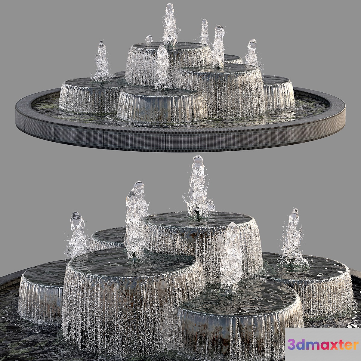 Circular Pond with Fountains - No.2 3D Max