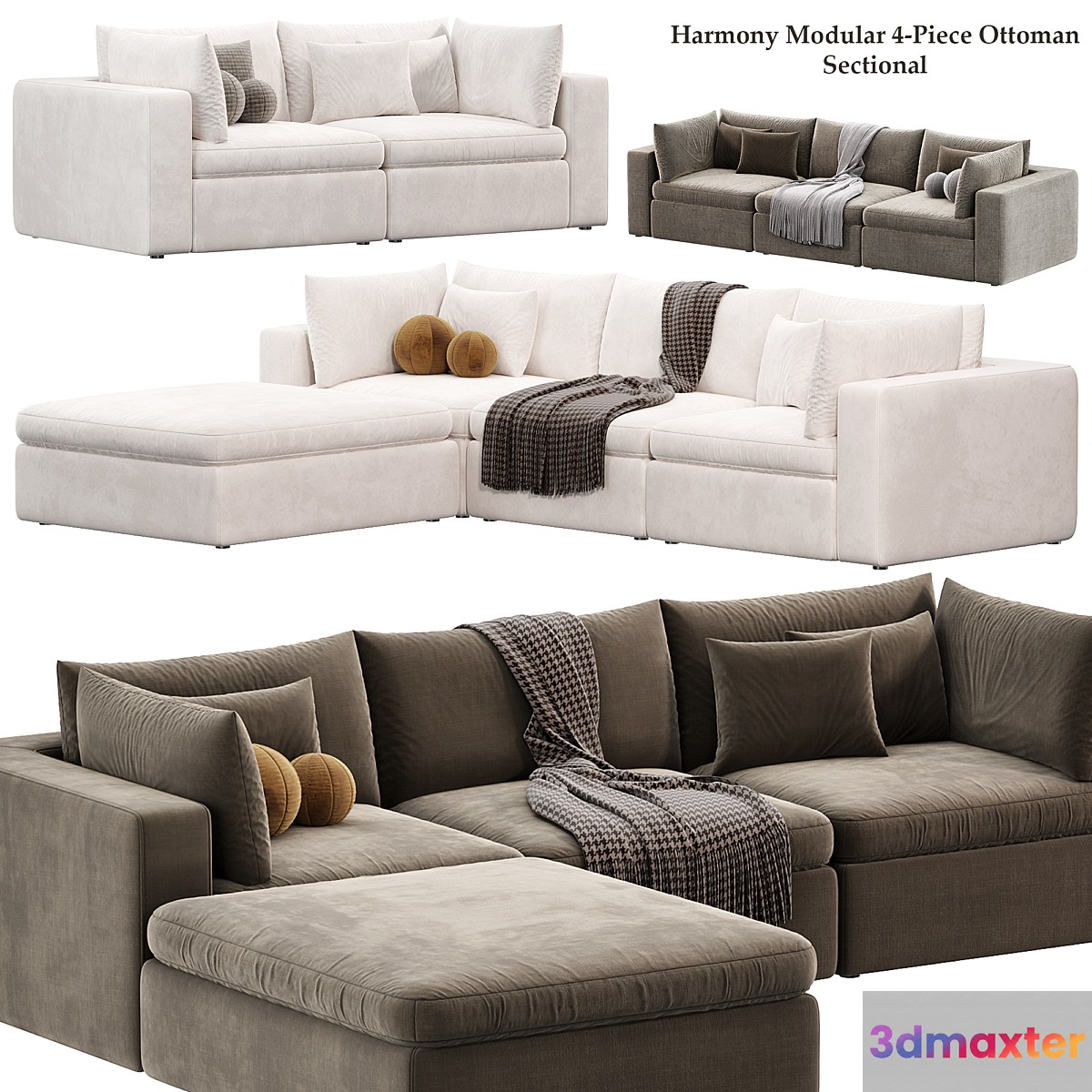 Harmony Modular 4 Piece Ottoman Sectional Sofa by westelm 3D Max