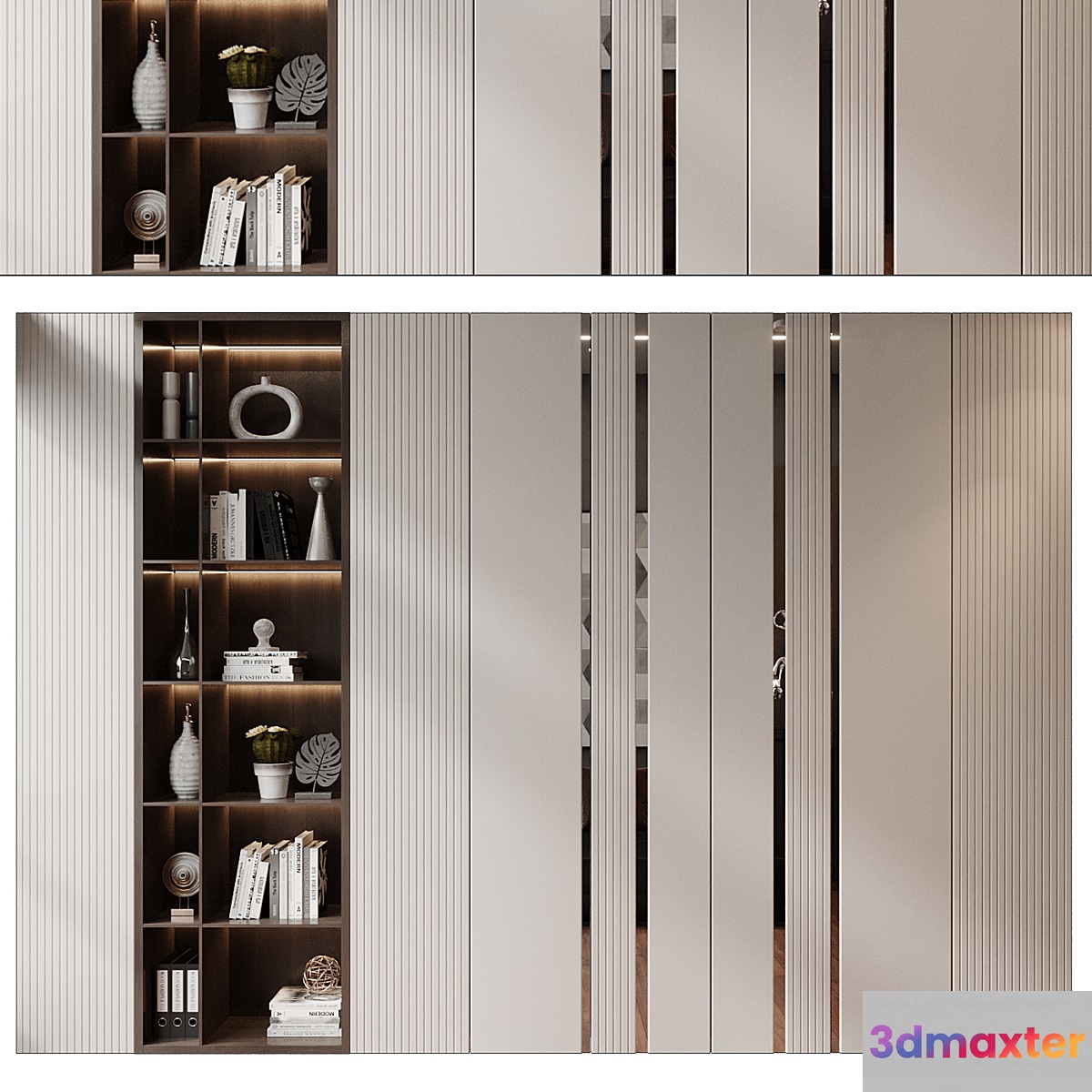 Modern luxury wooden bookshelf GHS-2398 3D Max