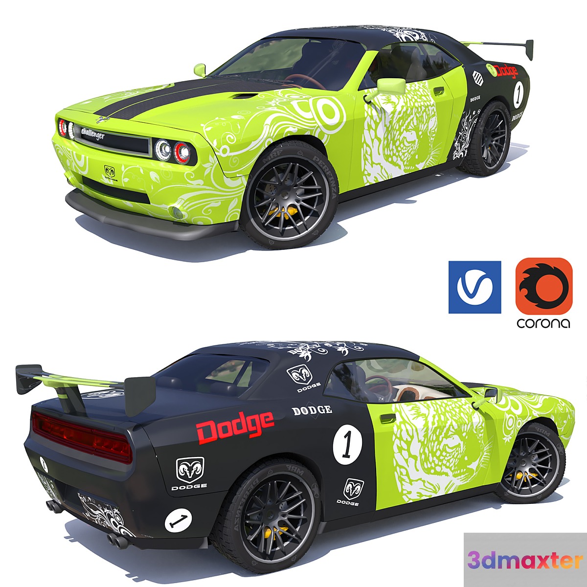 dodge challenger racing 3D Max