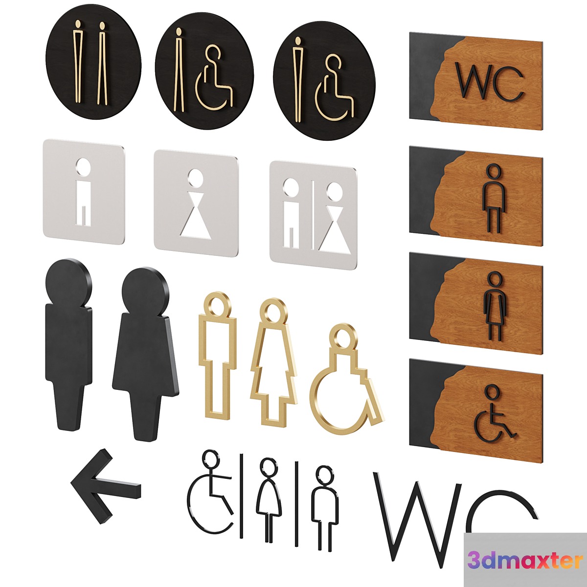 Restroom Directional Door Signs 3 3D Max