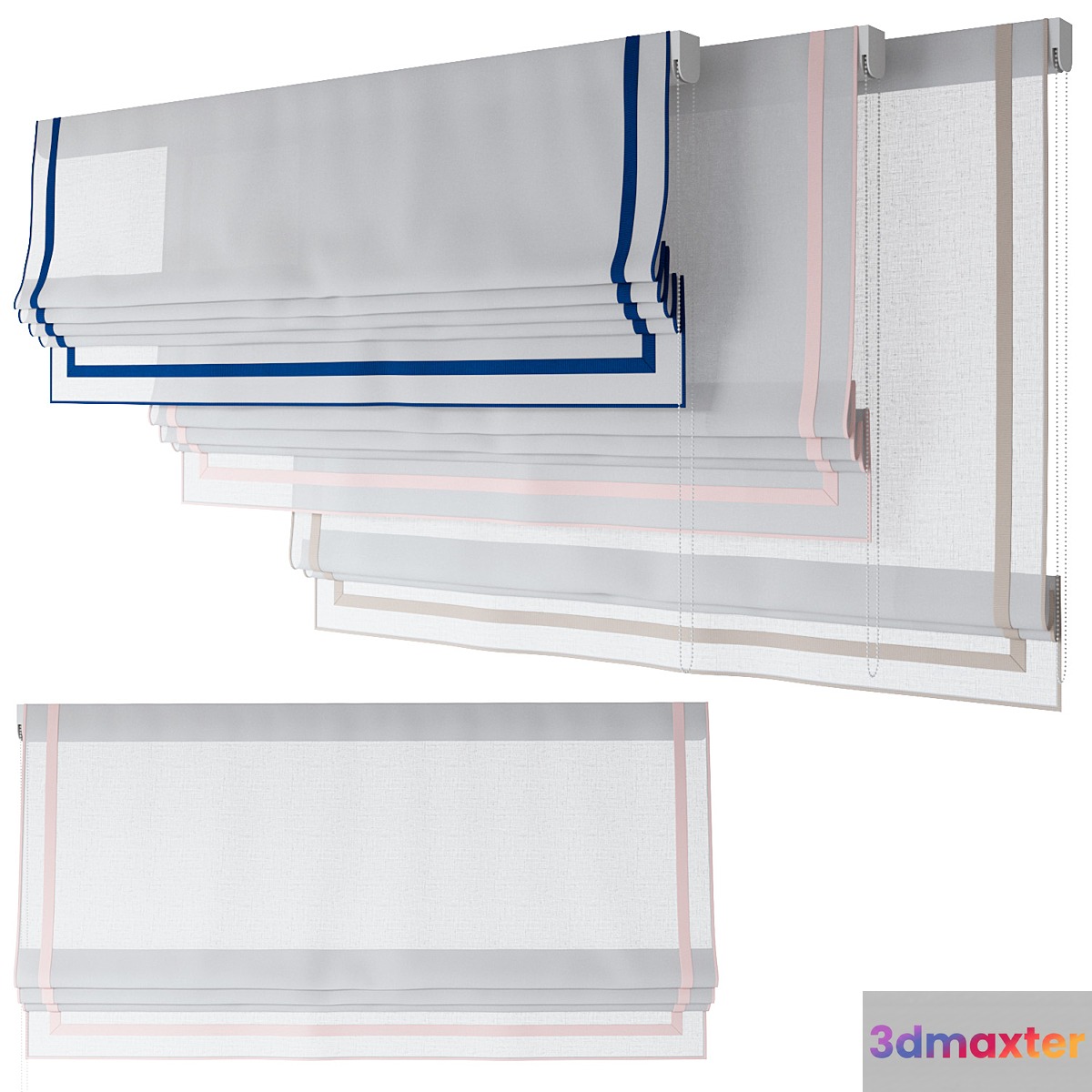 Roman Curtains 191 | Sheer Fabric | Roman Shades with Ribbons 3D Max