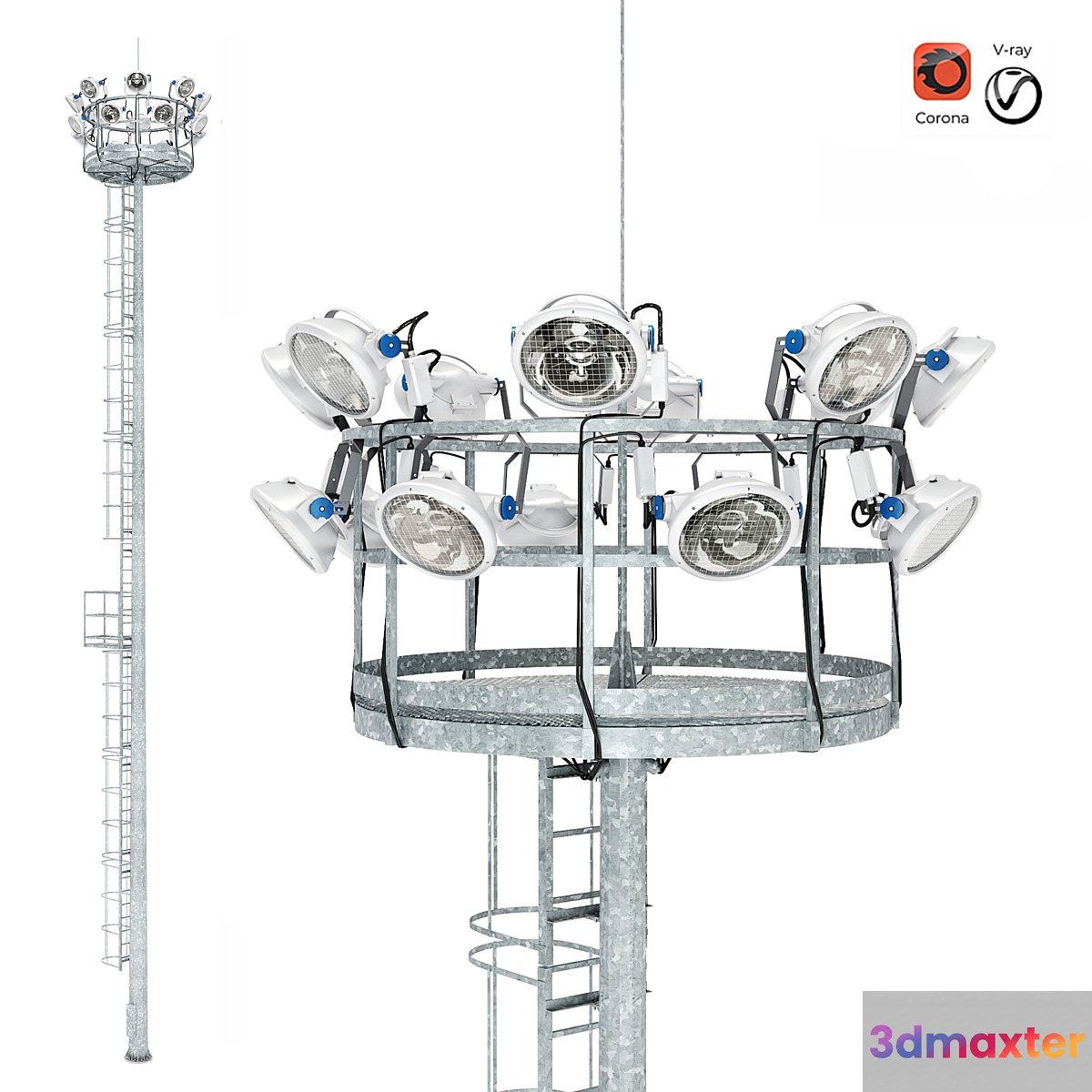 Lighting mast MGF-20-SR with round top 3D Max