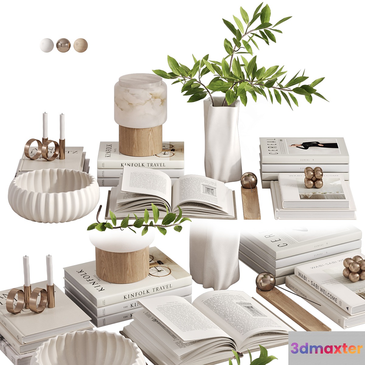 White decorative set with Lanterno Table Lamp 3D Max