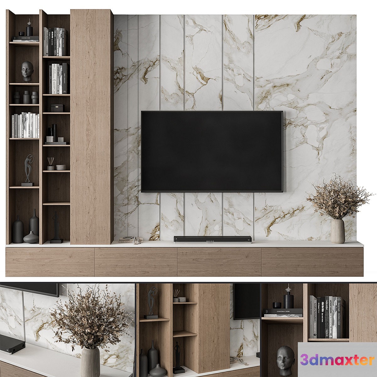 TV Wall Stone and Wood - Set 86