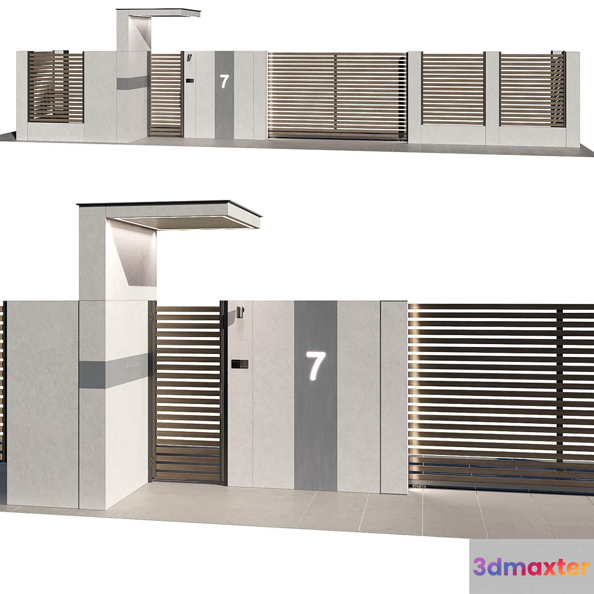 Modern aluminum and concrete fence 02 3D Max