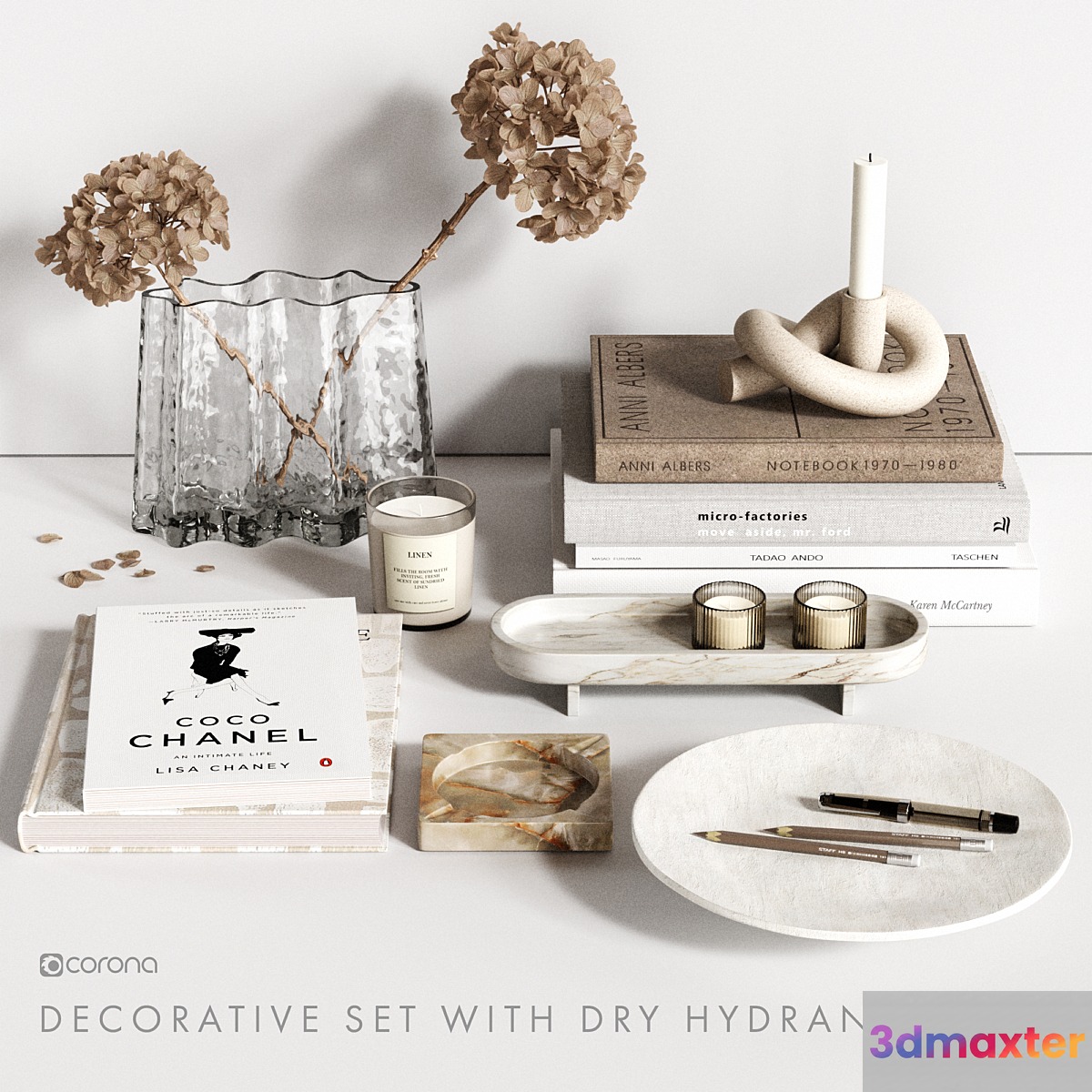 Decorative Set with dry Hydrangea