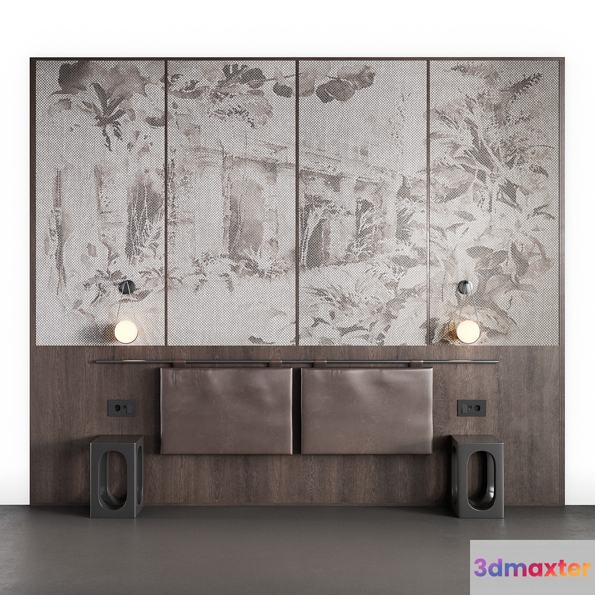 wooden bedroom headboard 3D Max