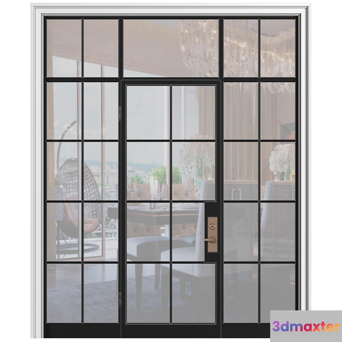 Interroom modern Art Deco style door. Glass partition. Entrance Art Deco Interior Door 3D Max