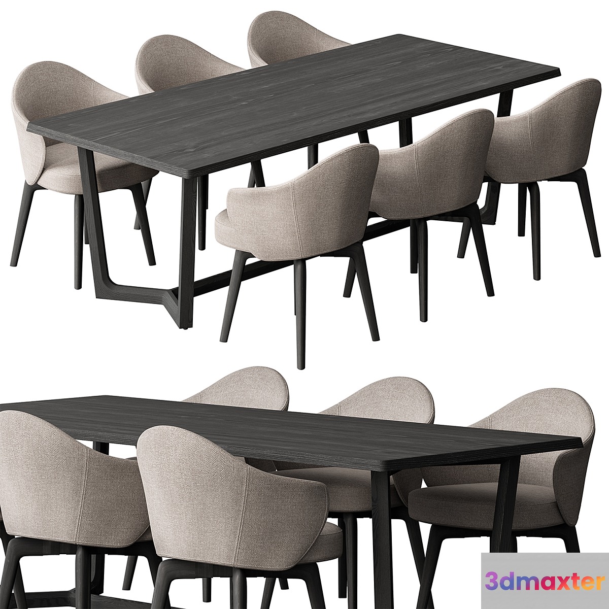 Dinning Table Black and Cream - Set 31 3D Max