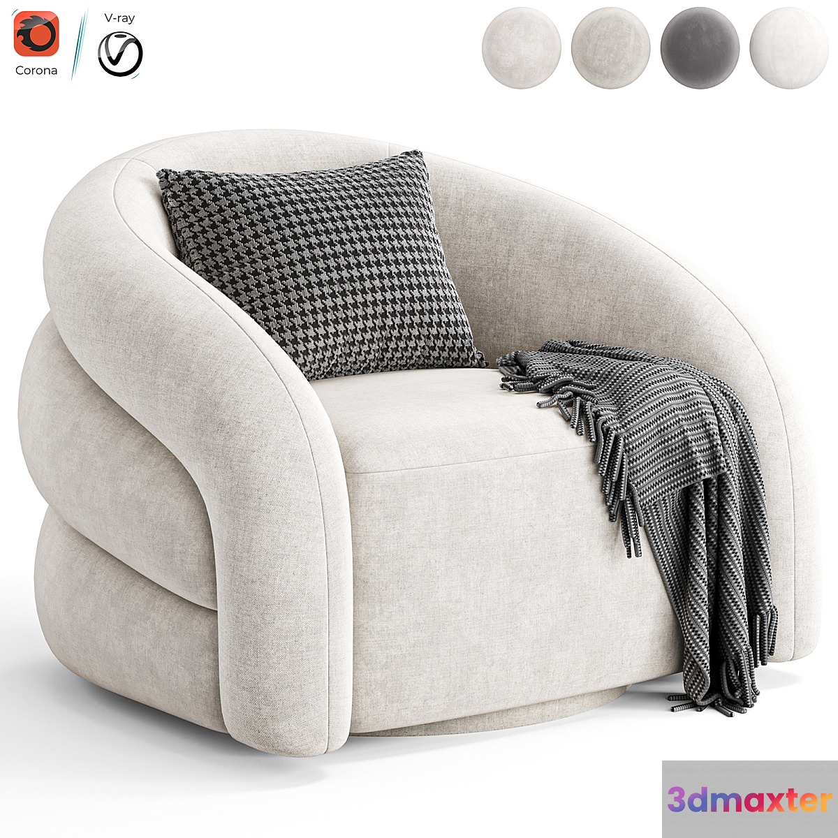 Swivel armchair Novelle Off White by Eichholtz 3D Max