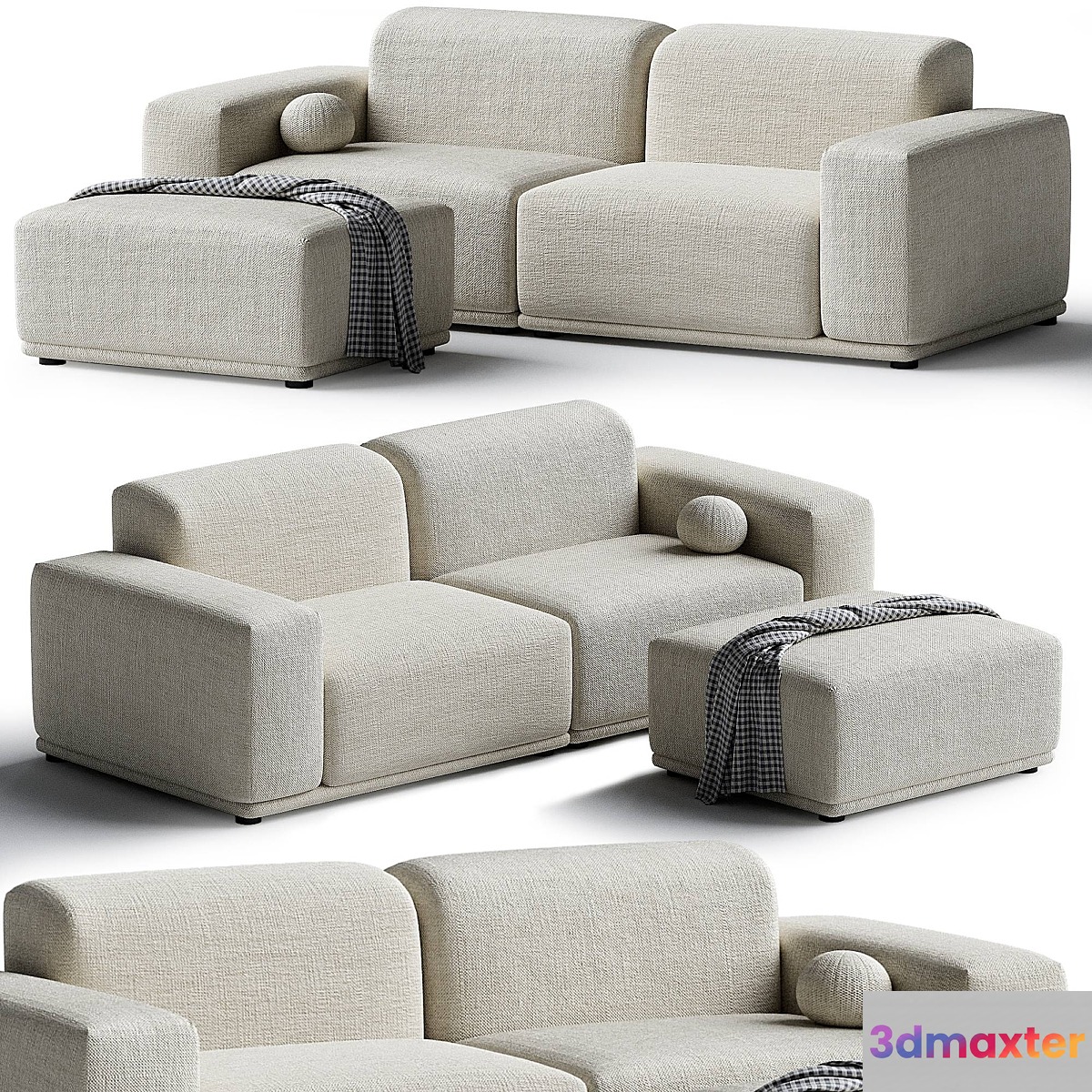 Milan 3 Seater Sofa with Ottoman 3D Max