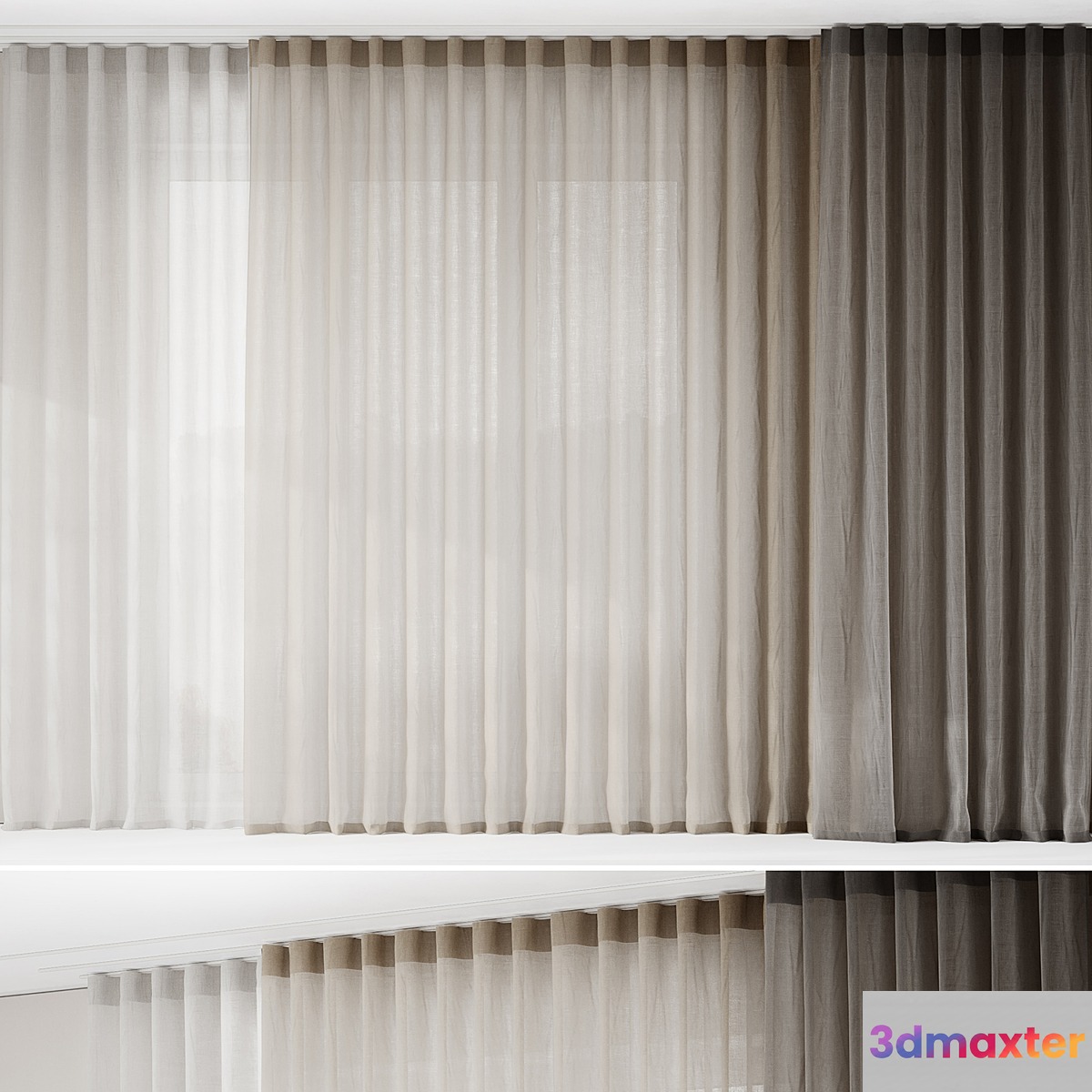 Fine linen curtains on the ceiling cornice