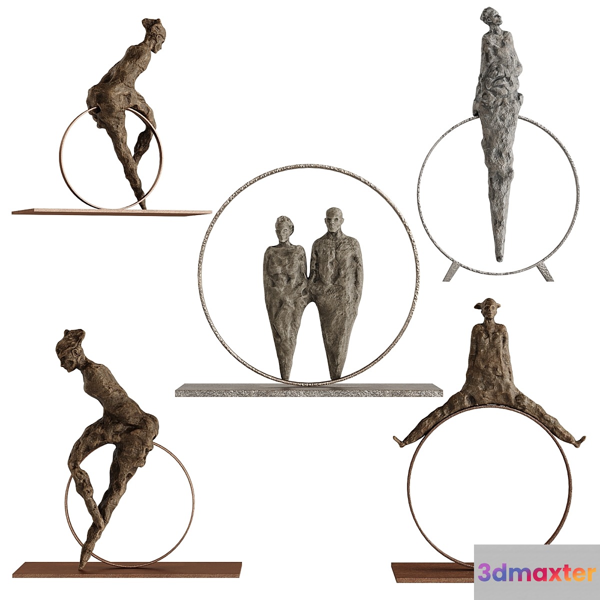 Human Sculptures 15 in circles 3D Max