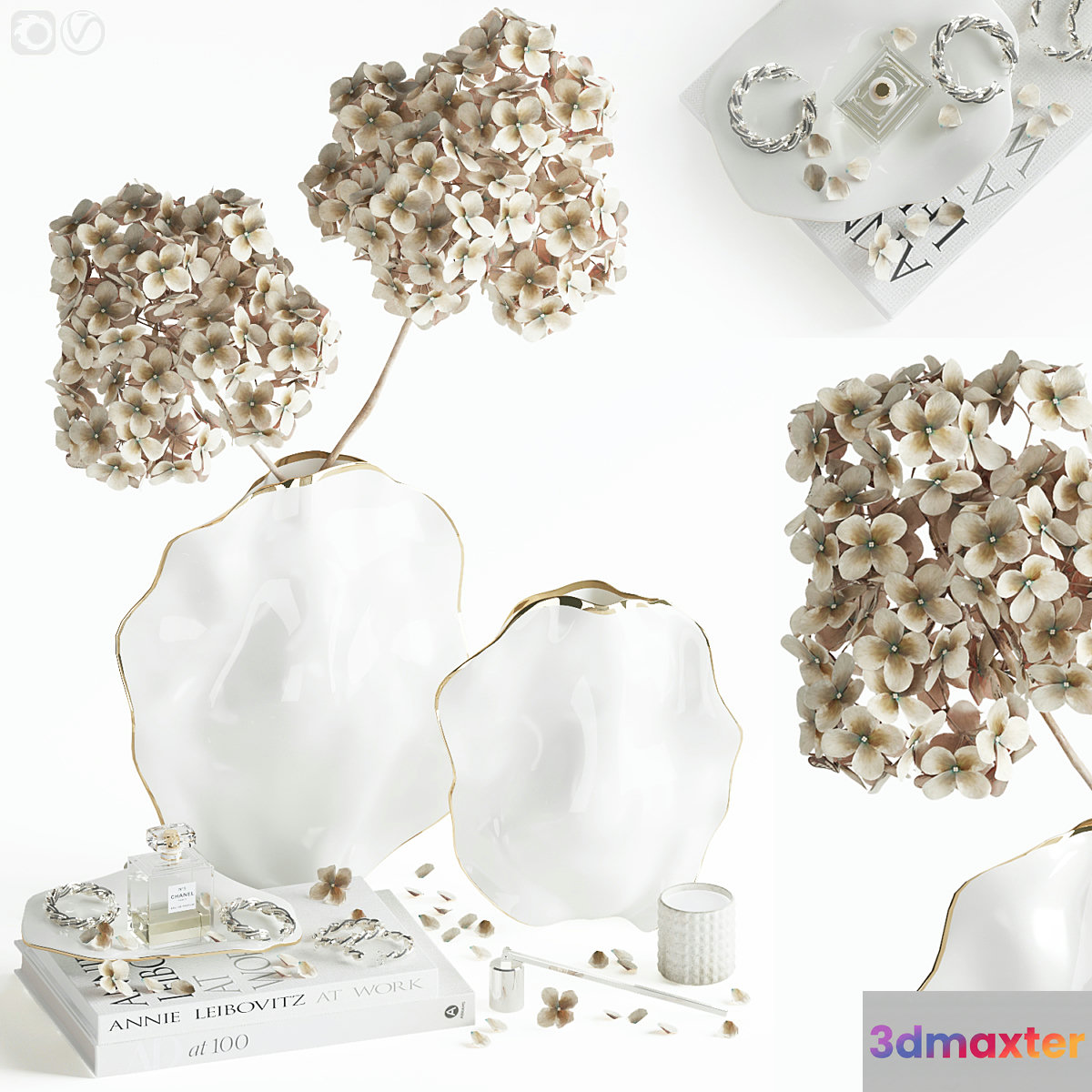Decorative set with hydrangea 3D Max