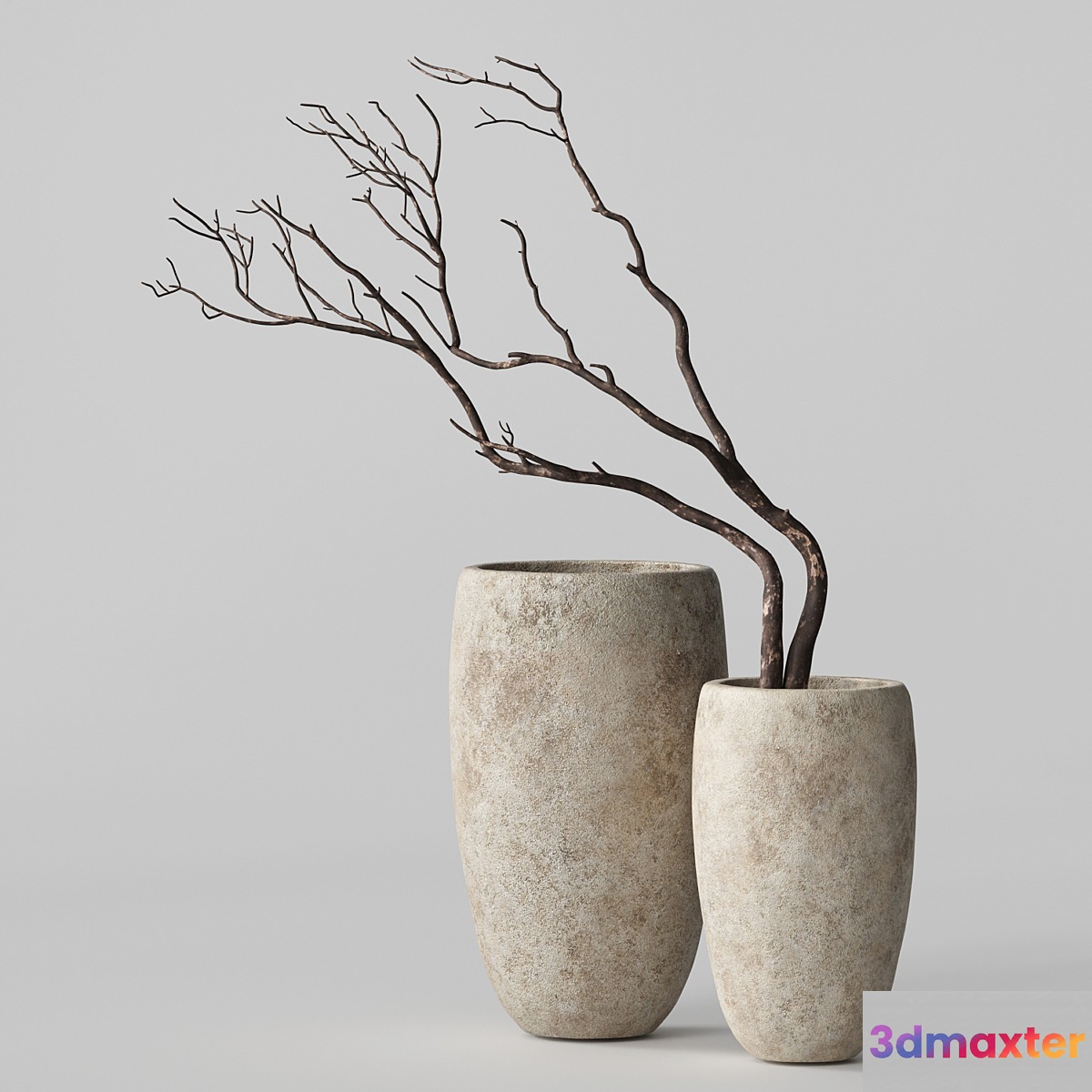 Artisan Rustic Vases with dry Branches - No.2 3D Max