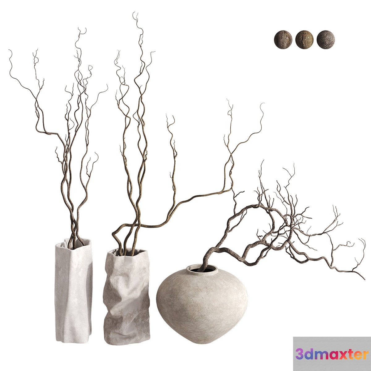 3 Vases with Branches Set 3D Max