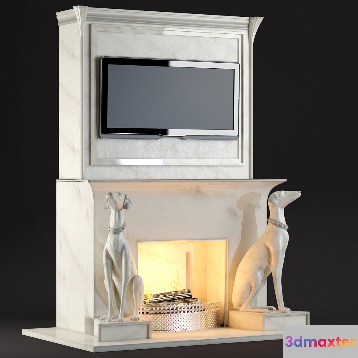 A Fireplace with Dogs 3D Max