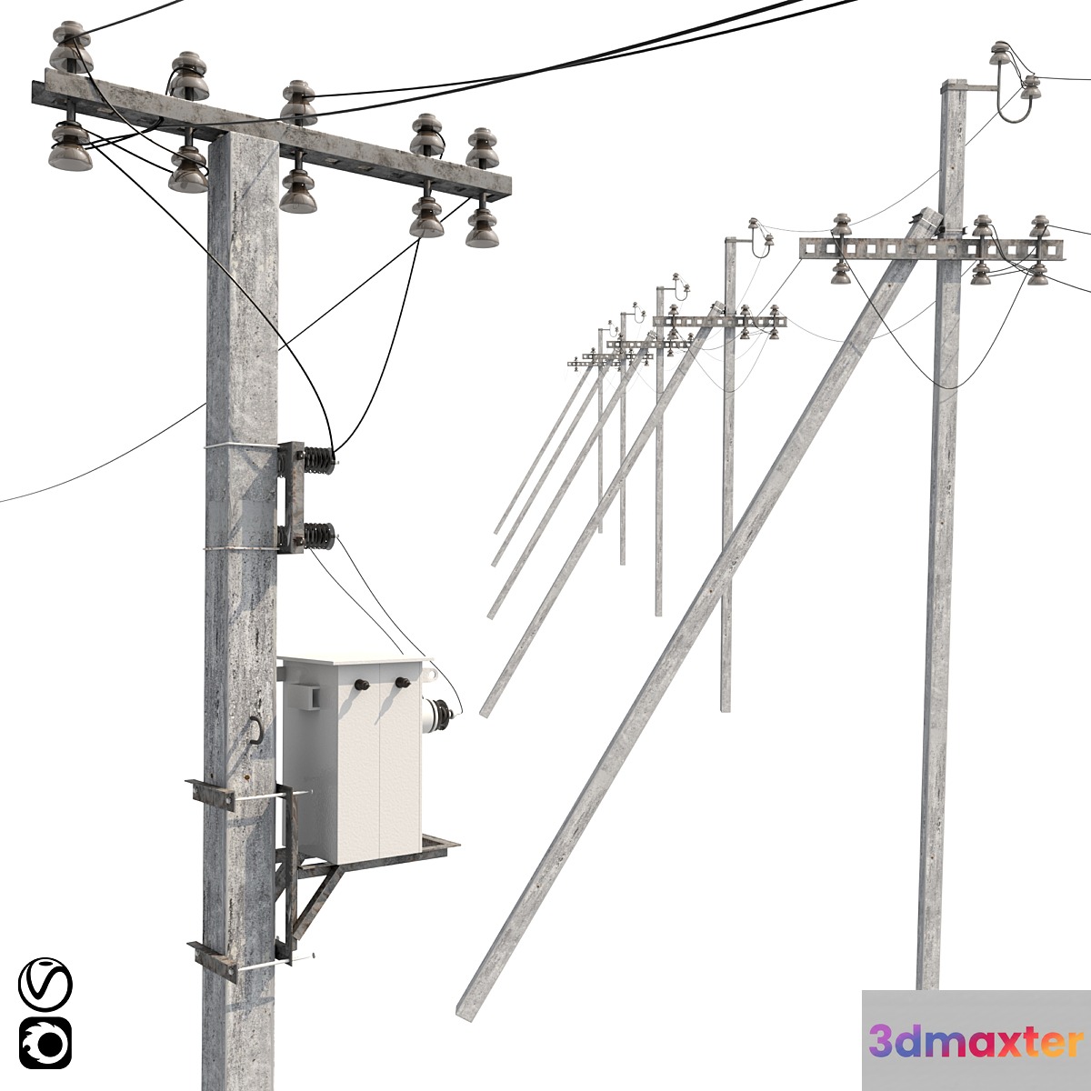 Concrete electricity transmission poles with wires