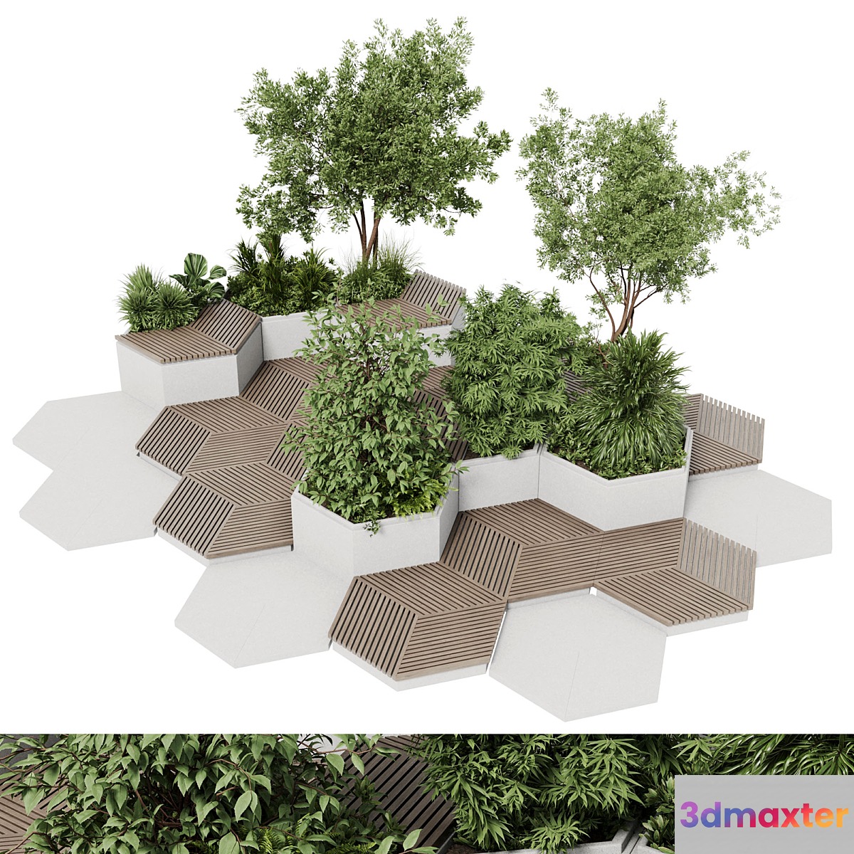 Urban Environment - Urban Furniture - Green Benches With tree 42