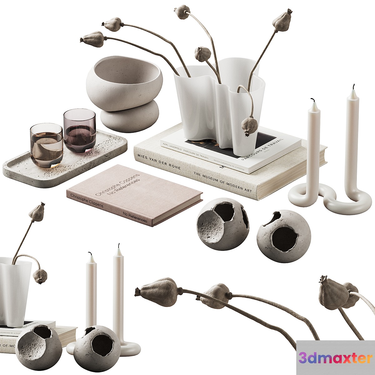 370 decorative set 038 cracked spheres and dried poppy seeds