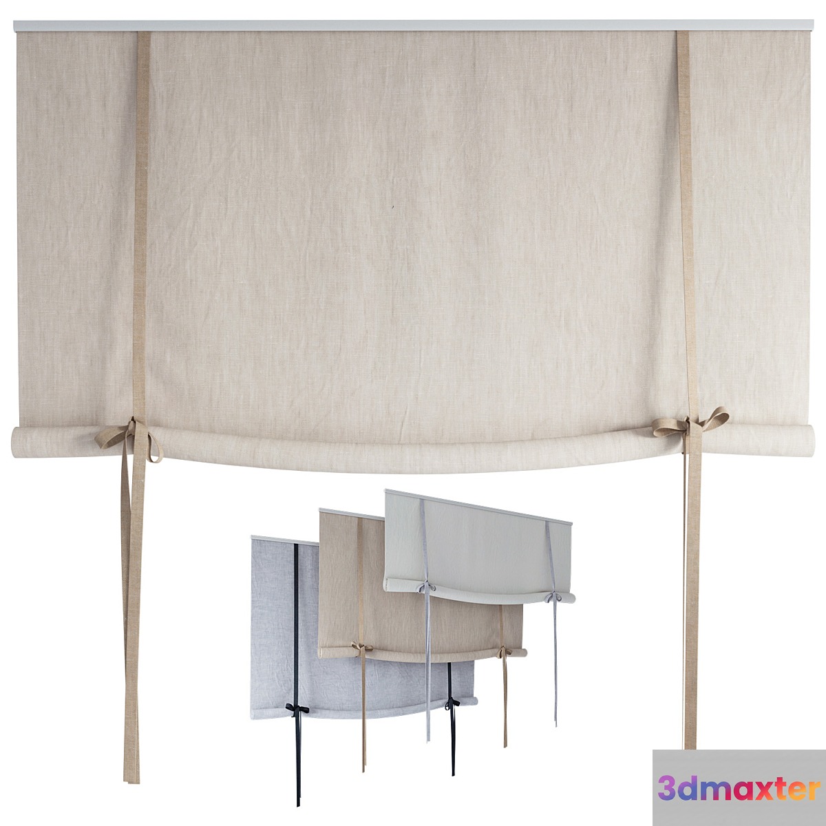 Roman Curtains 194 | Roll-up Curtain | Roller blind with bows 3D Max