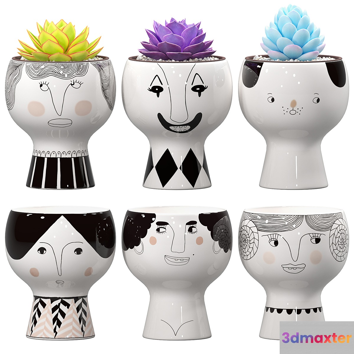Flower Me Happy Pots 02 3D Max