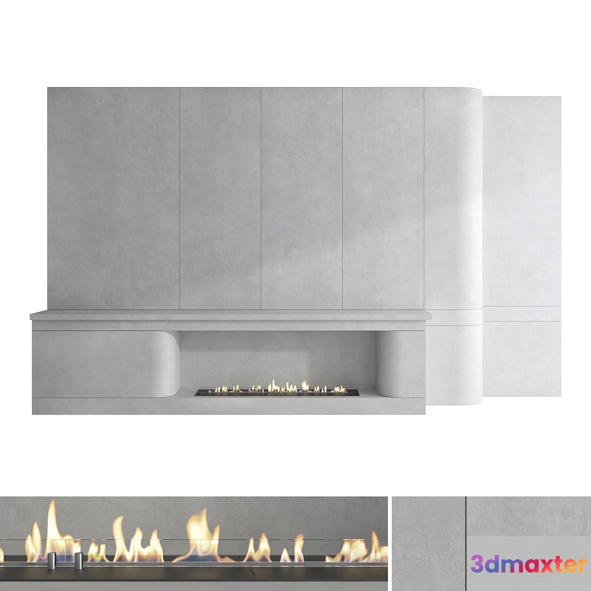 Decorative wall with fireplace set 53 3D Max