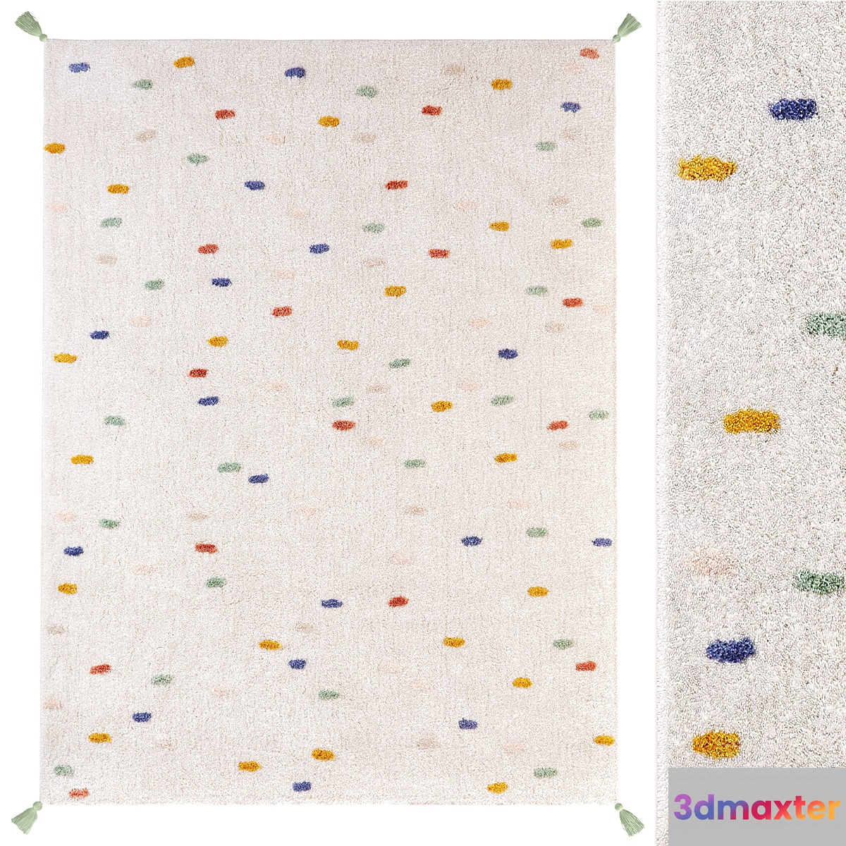 Polka dot carpet with pompoms Zara Home Colored Polka Dot Pompom 3D Max
