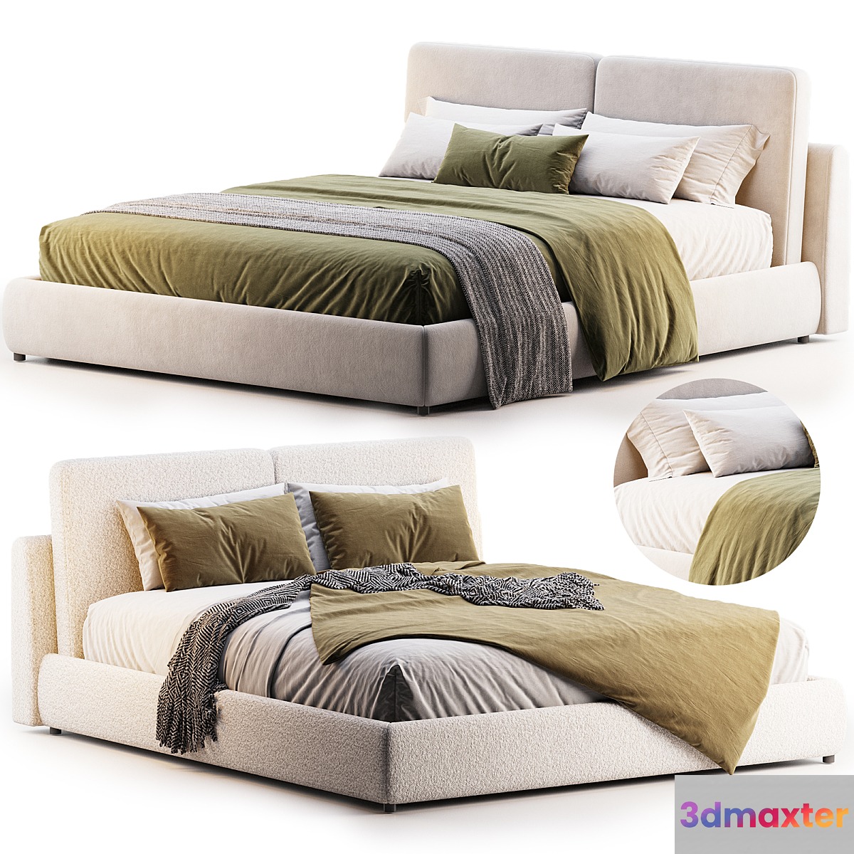 Cloud Bed Queen Cream Boucle Sundays Company 3D Max