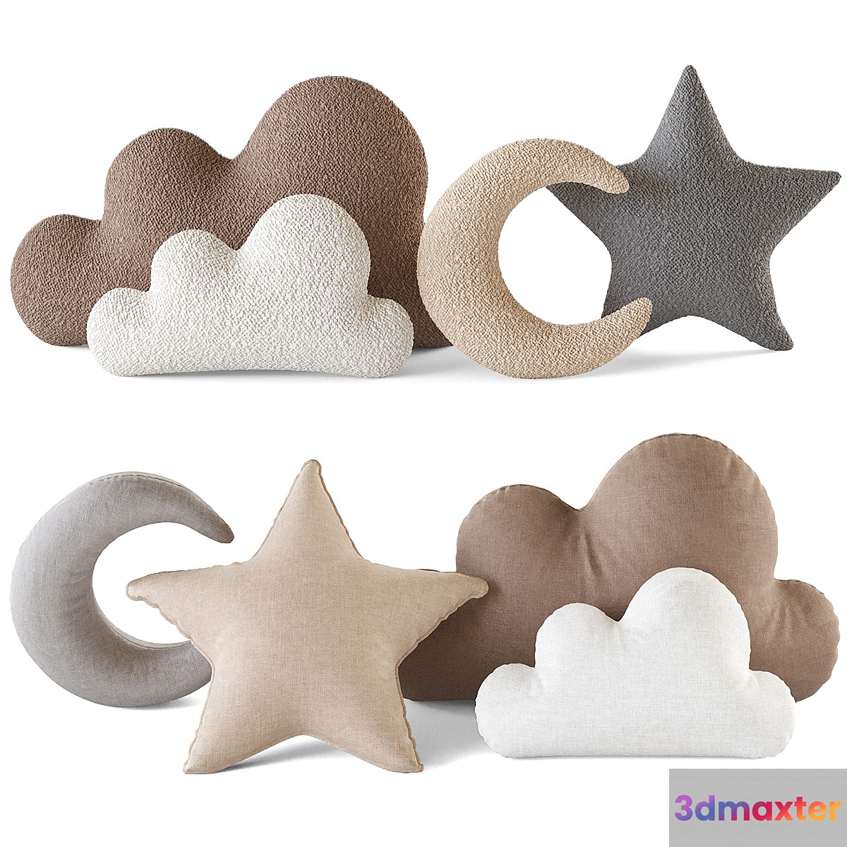 Boucle and linen pillows for nursery 3D Max