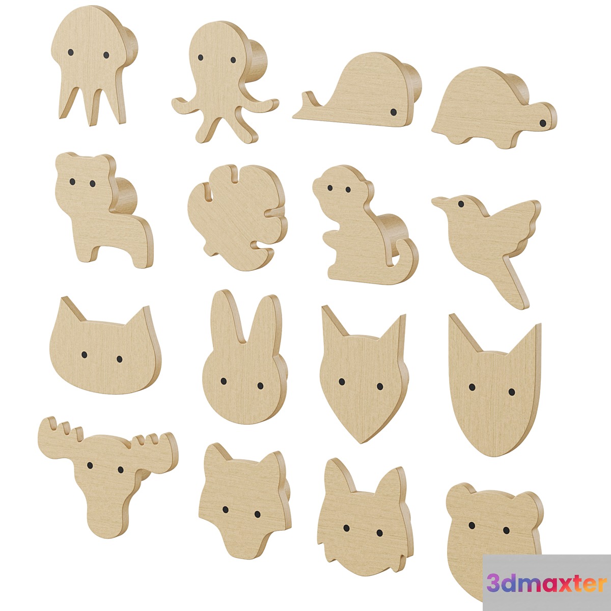 Children's furniture handles and wall hooks 3D Max