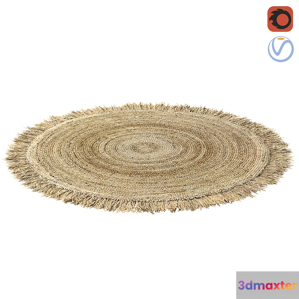 Hand Woven Rafia Jute Braided Rug Round Natural 3D Max
