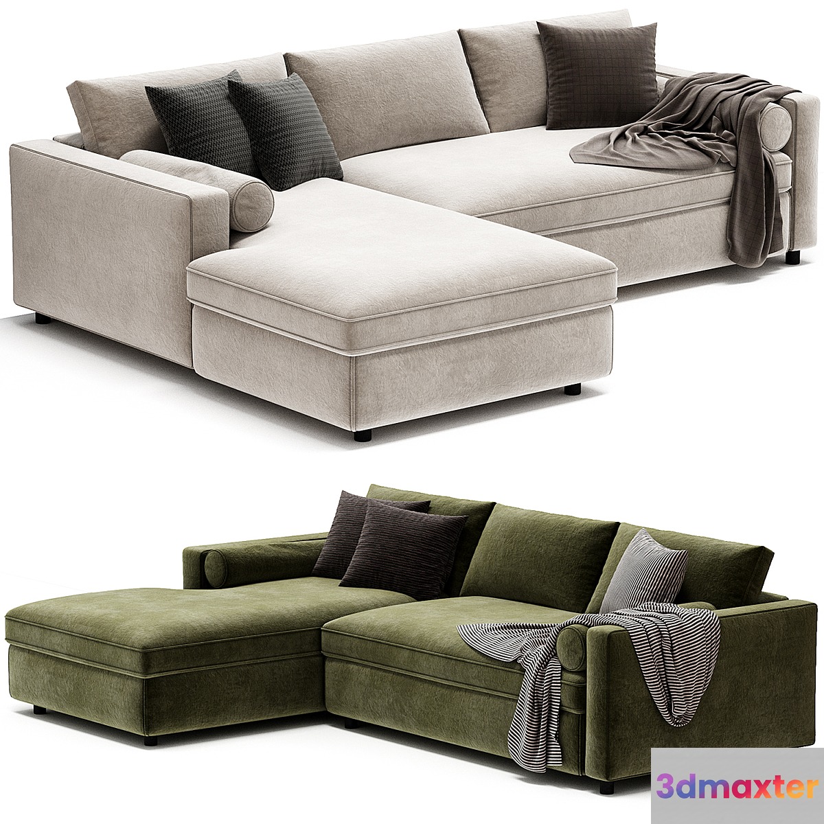 Aris Deep 2 Piece Left Arm Chaise Sectional Sofa 3D Max