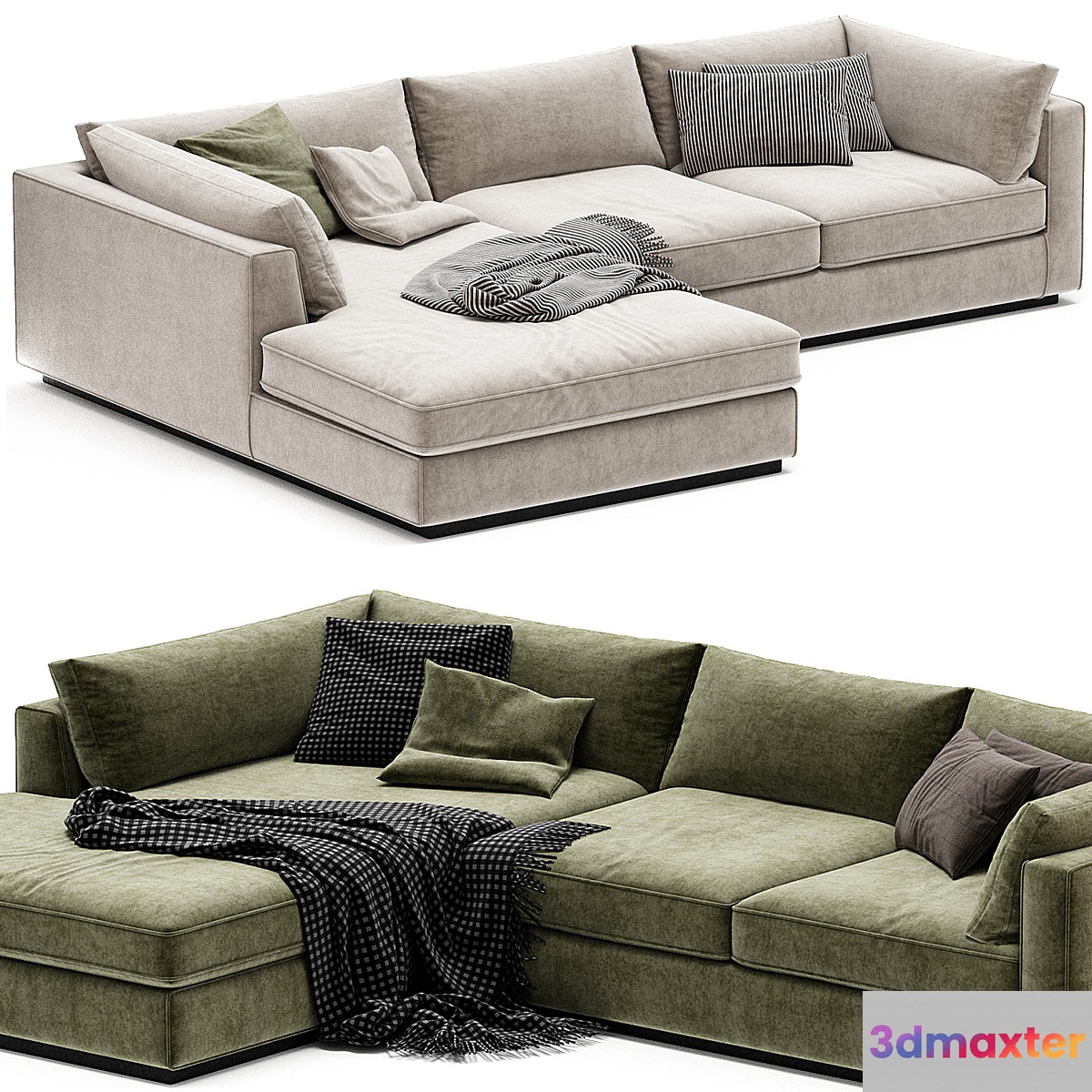Oceanside Deep 2 Piece Left Arm Bumper Sectional Sofa 3D Max