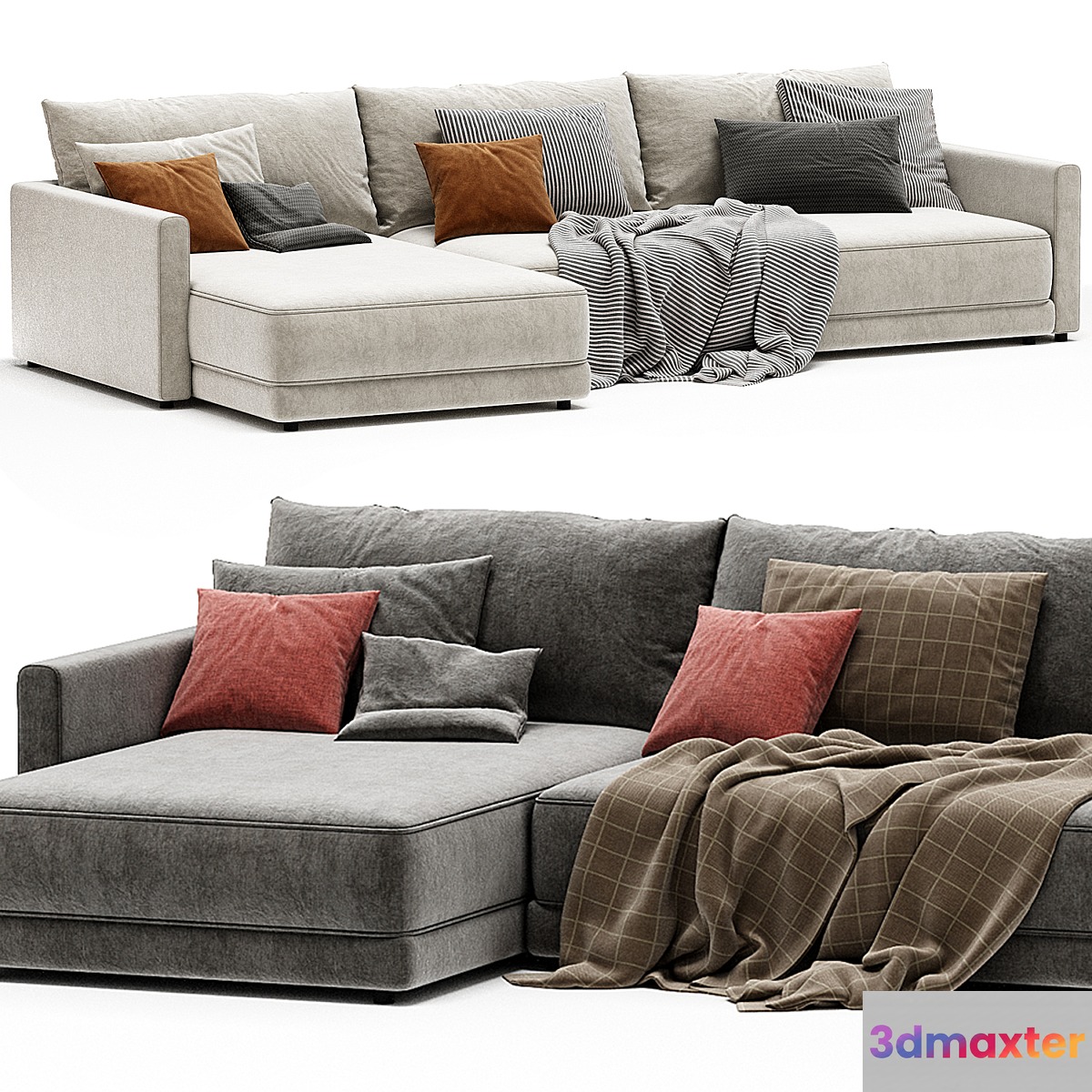 Gather Deep 2 Piece Left Arm Wide Chaise Sectional Sofa 3D Max
