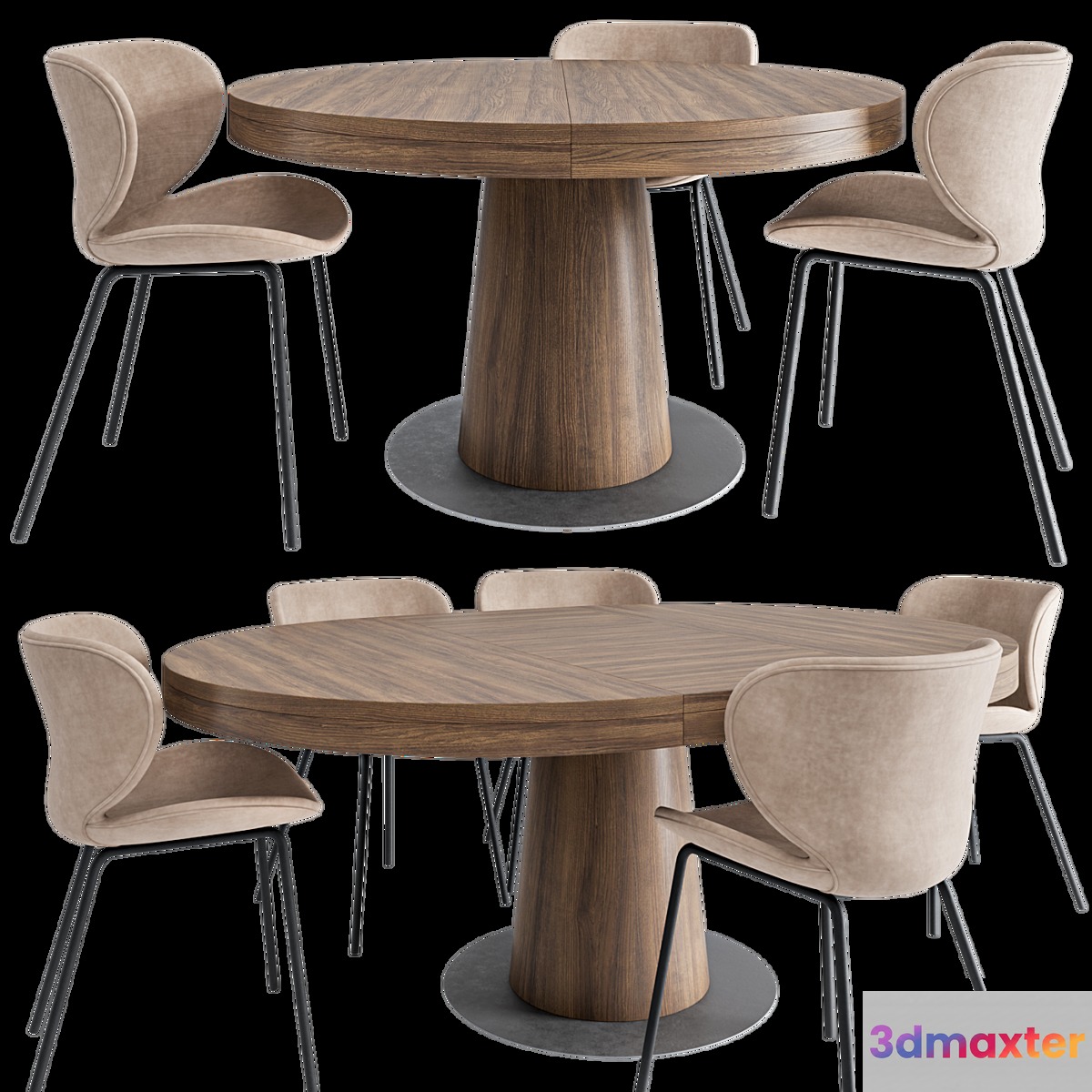 Granada dining table and Hamilton chair 3D Max