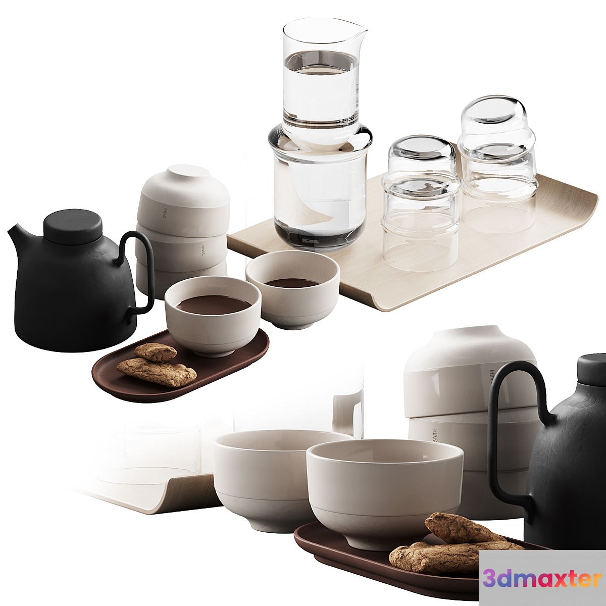 405 eat and drinks decor set 05 tea with cookies and water 3D Max
