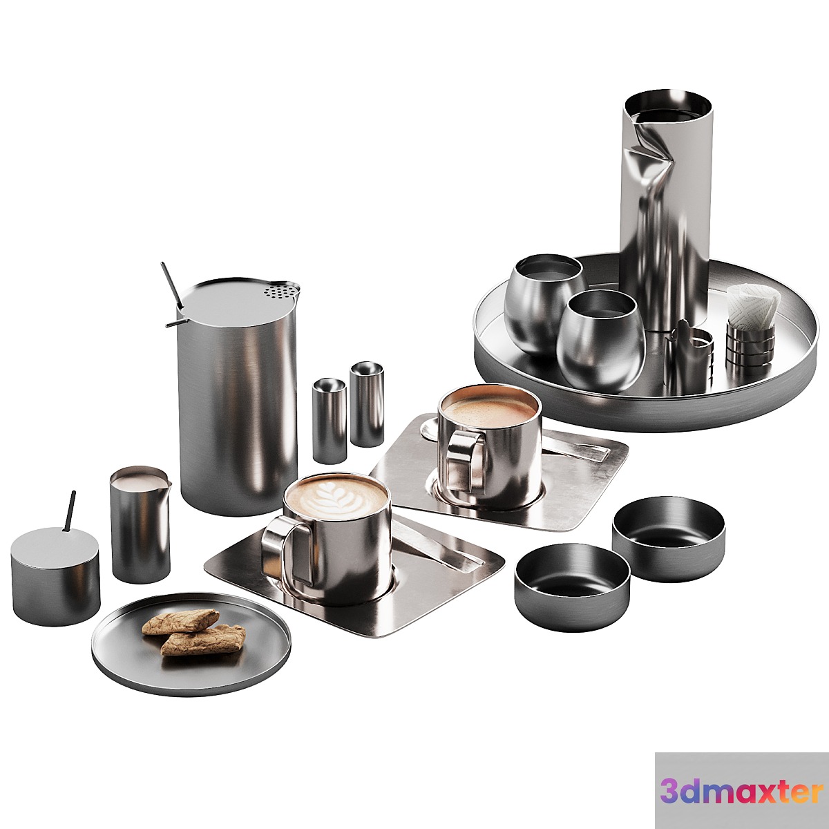 407 eat and drinks decor set 06 metal coffee and water kit for cafe 3D Max