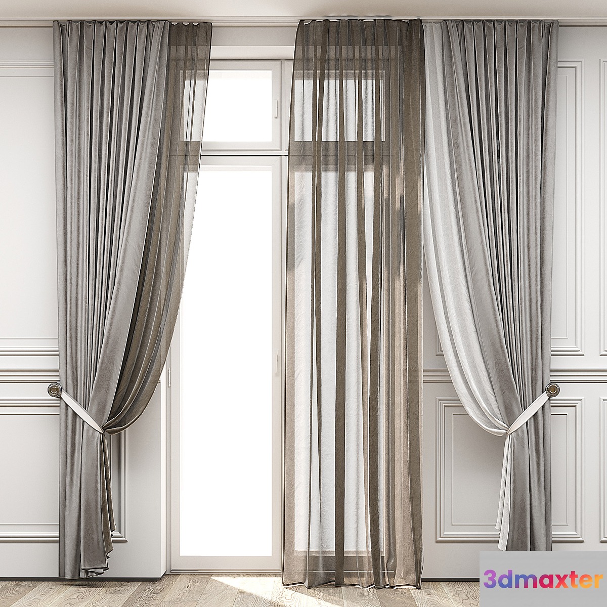 Curtains with balcony doors 512 3D Max
