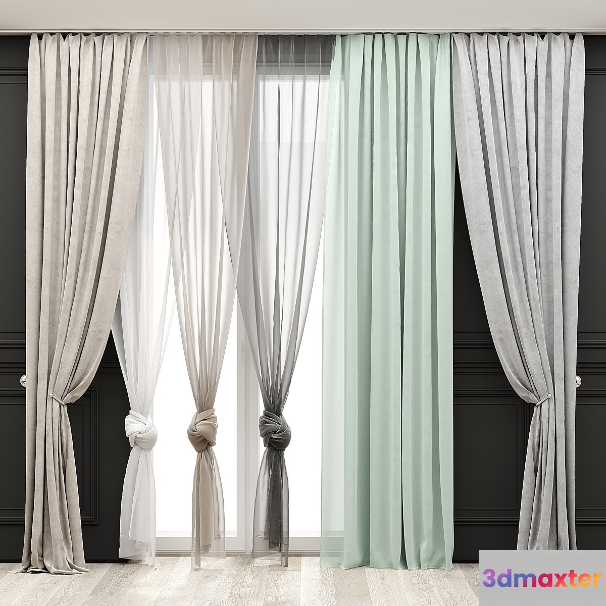 Curtains with moldings 514C 3D Max