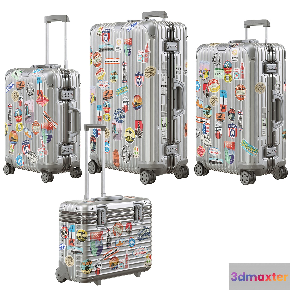 Rimowa Aluminum Luggage with Stickers PBR 4k 3D Max