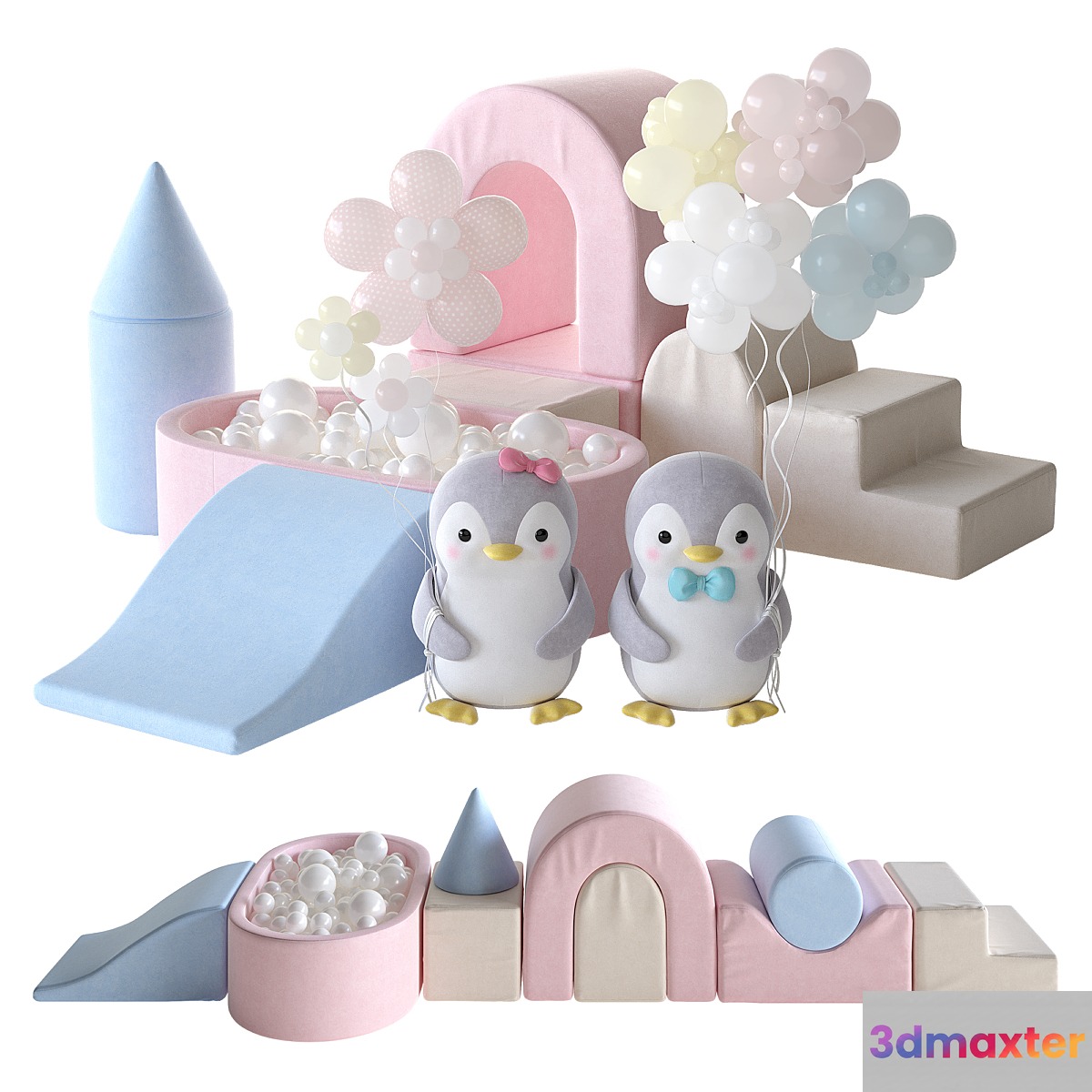 KIDKII Lux Foam Play Set with Ball Pit for kids and cute little penguins