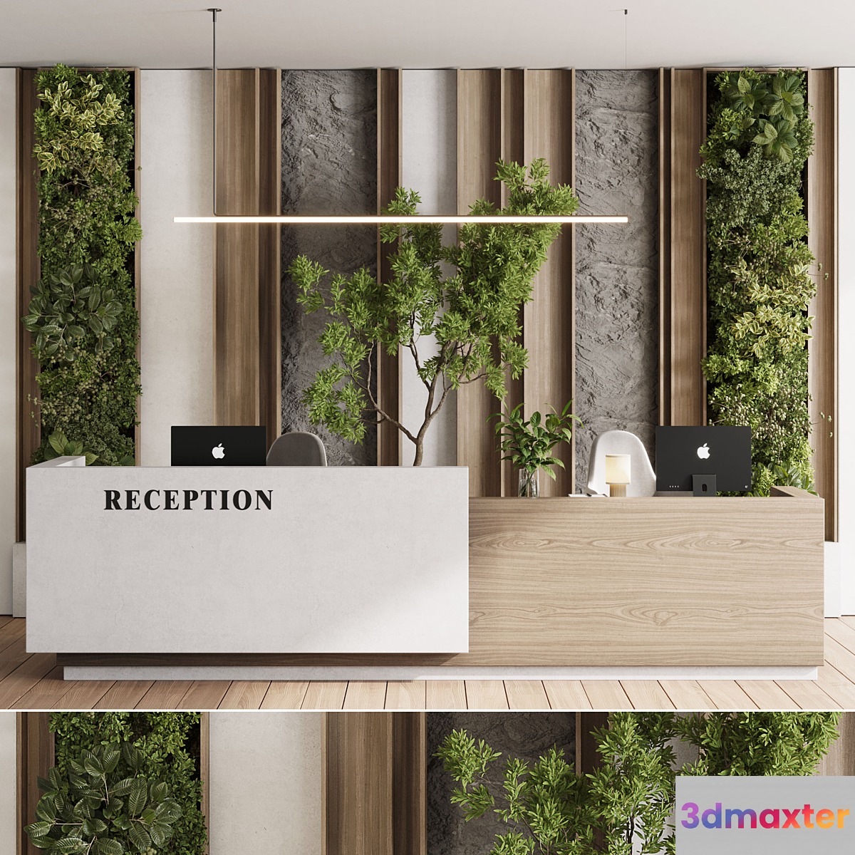Reception Desk and Wall decor - office furniture 22 vray - No.2 3D Max