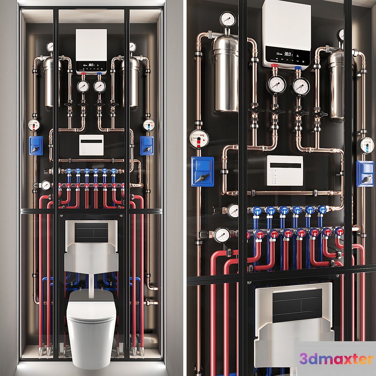 Toilet bowl and installation 3D Max