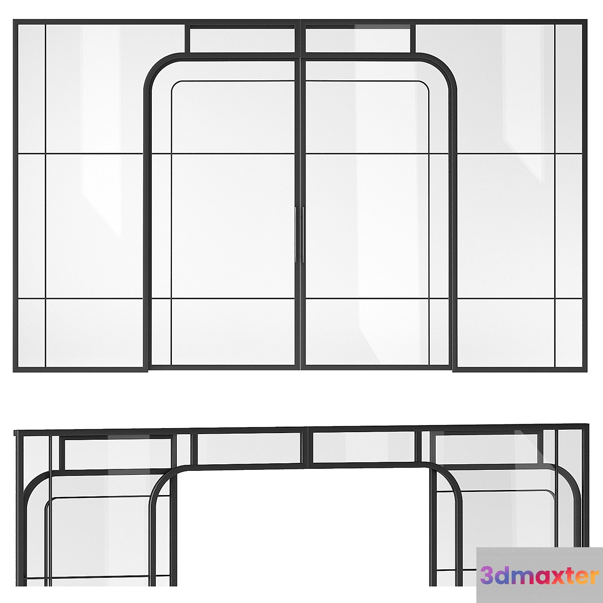 Sliding partition made of metal and glass 3D Max