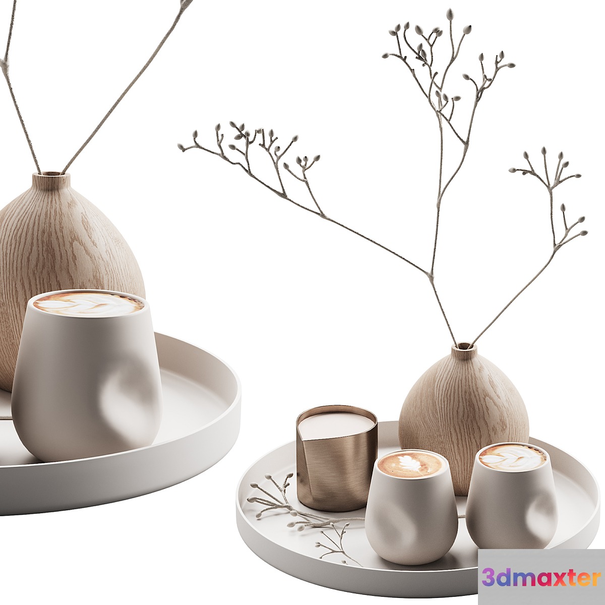 430 eat and drinks decor set 08 serving tray latte plant wood vase 01 3D Max
